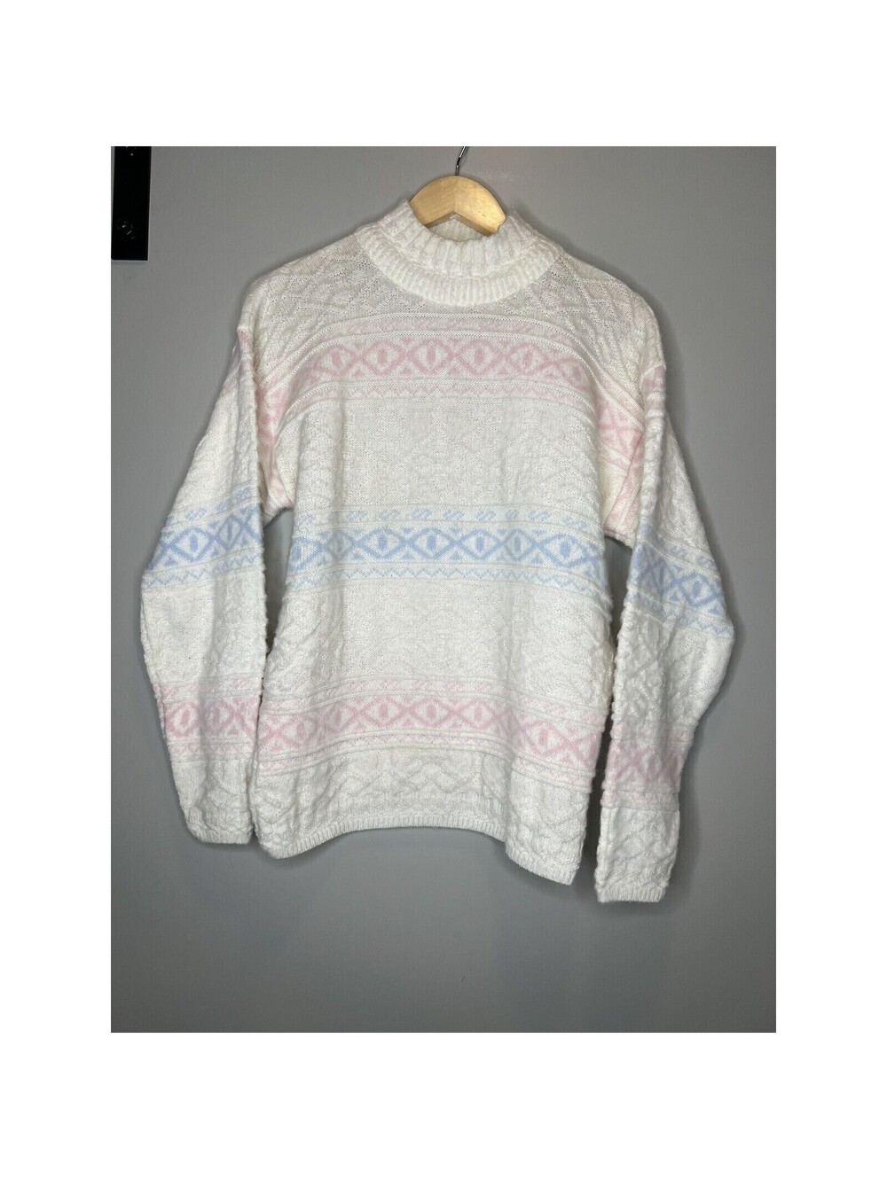 Spunky USA 80s VINTAGE Estimated LARGE Pastel Argyle Pattern Acrylic Sweater